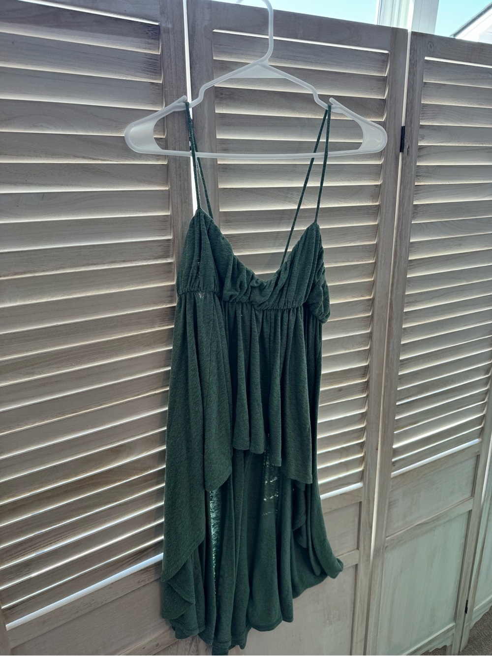Free People Forest Green High-Low Spaghetti Strap tank